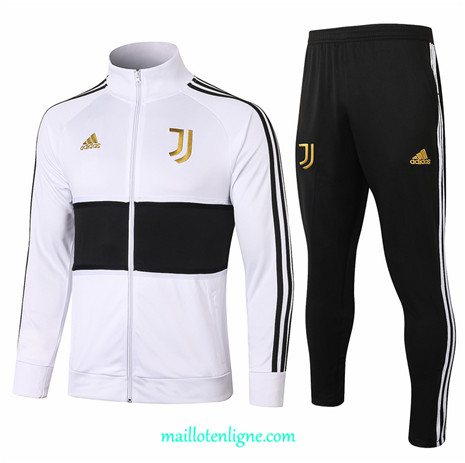 Thai Ensemble foot Juventus Veste Survetement Blanc/Noir （or logo） 2020 2021