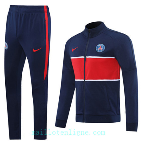 Ensemble foot PSG Veste Survetement Bleu Marine/Rouge 2020 2021