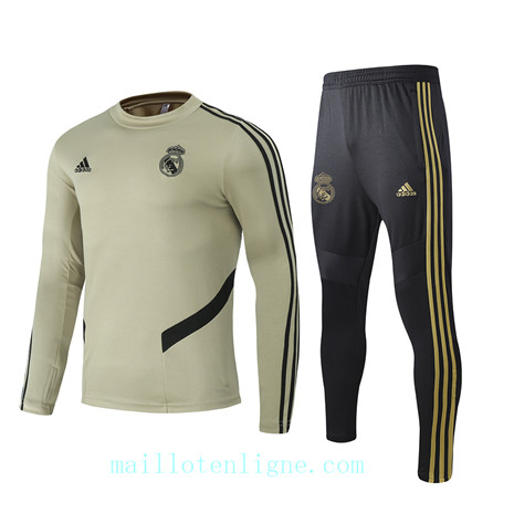 Ensemble foot Real Madrid Survetement Jaune Terre 2019 2020 Col Rond