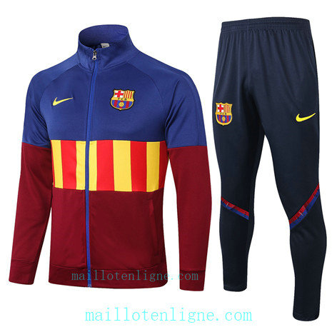 Ensemble foot Barcelone Veste Survetement Bleu/Rouge/Jaune Col Haut 2020 2021