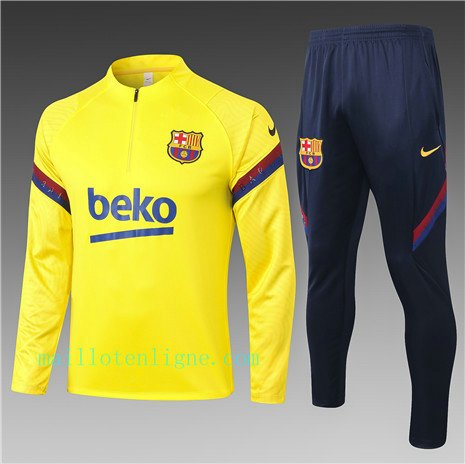 Ensemble foot Barcelone Enfant Survetement Jaune 2020 2021