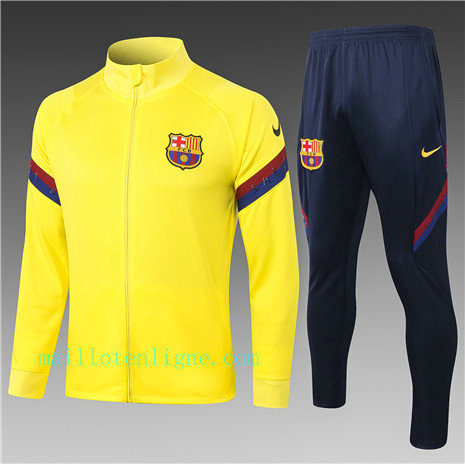 Ensemble foot Barcelone Enfant Veste Survetement Jaune 2020 2021