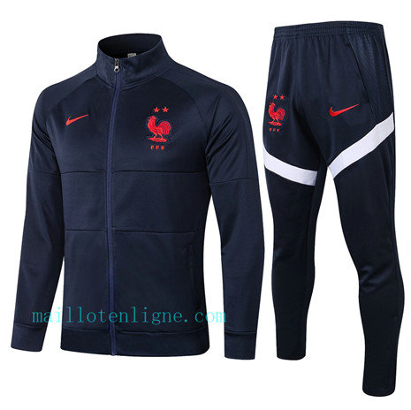 Ensemble foot France Veste Survetement Bleu Marine Col Haut 2020 2021