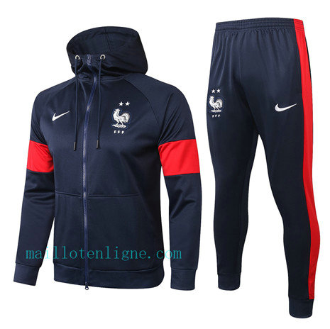 Ensemble foot France Veste Survetement a Capuche Bleu Marine 2020 2021