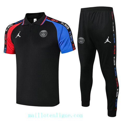 Maillot du Training PSG Jordan polo 2020 2021 Noir manche Rouge/Bleu