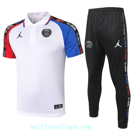 Maillot de Training PSG Jordan polo 2020 2021 Blanc manche Rouge/Bleu