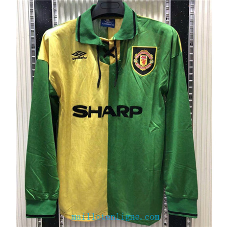 Thai Maillot de Classic Manchester United Manche Longue Jaune/Vert 1992-94