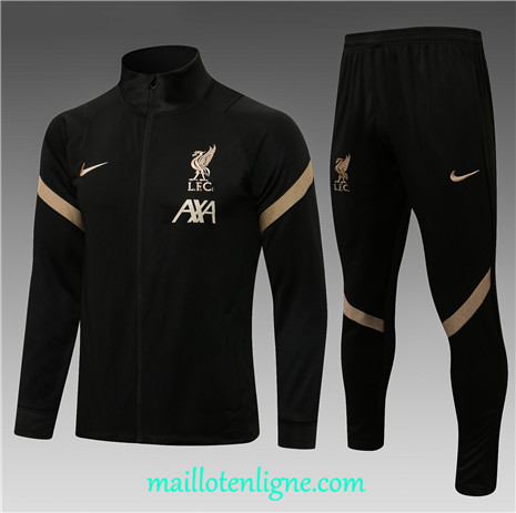 Thai Ensemble foot Liverpool Enfant Veste Survetement Noir/Jaune 2021 2022