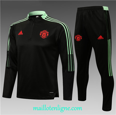 Thai Ensemble foot Manchester United Enfant Survetement Noir/Vert 2021 2022