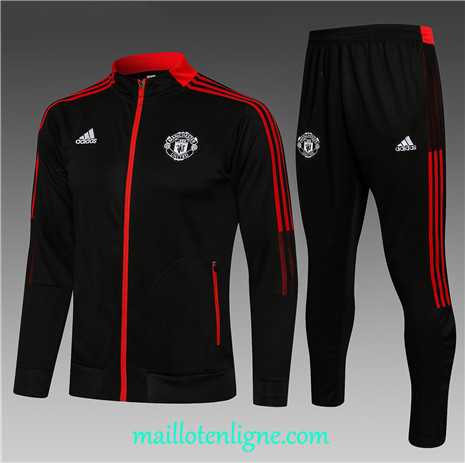 Thai Ensemble foot Manchester United Enfant Veste Survetement Noir Col Haut 2021 2022