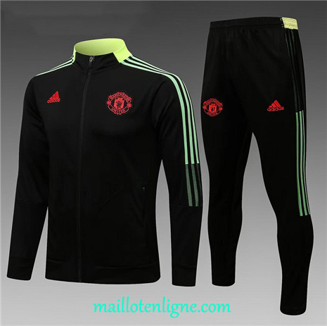 Thai Ensemble foot Manchester United Enfant Veste Survetement Noir/Vert 2021 2022