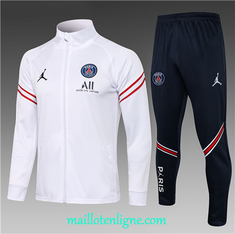 Thai Ensemble foot Jordan PSG Enfant Veste Survetement Blanc/Rouge 2021 2022