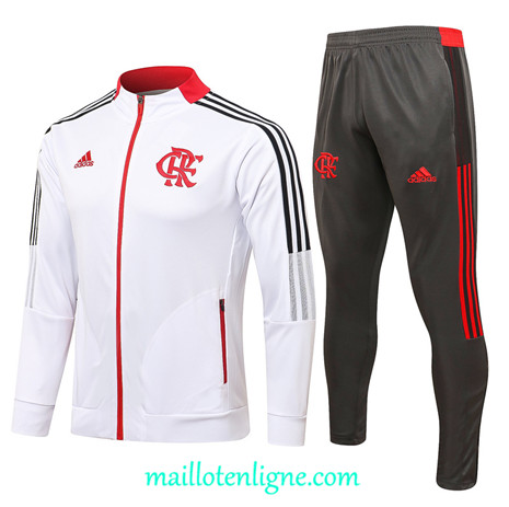 Thai Ensemble foot Flamengo Veste Survetement Blanc 2021 2022