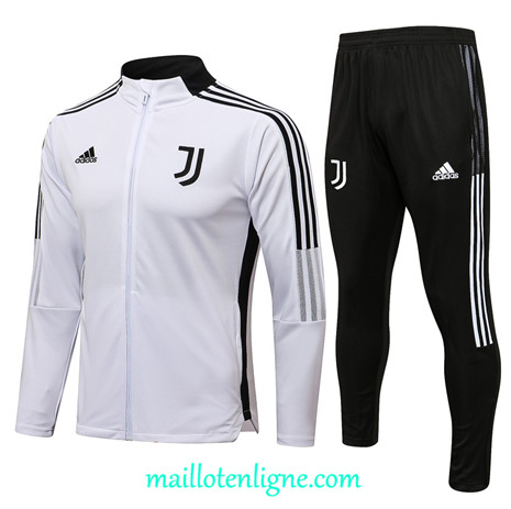 Thai Ensemble foot Juventus Veste Survetement Blanc/Noir 2021 2022