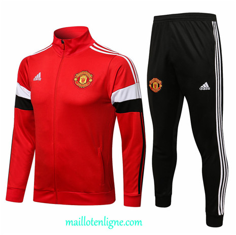 Thai Ensemble foot Manchester United Veste Survetement Rouge/Blanc 2021 2022 Col Haut