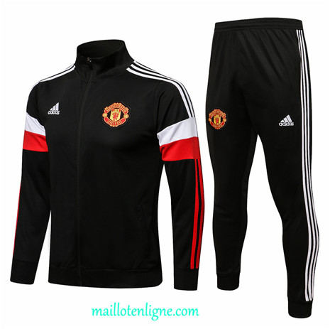 Thai Ensemble foot Manchester United Veste Survetement Noir/Blanc Col Haut 2021 2022