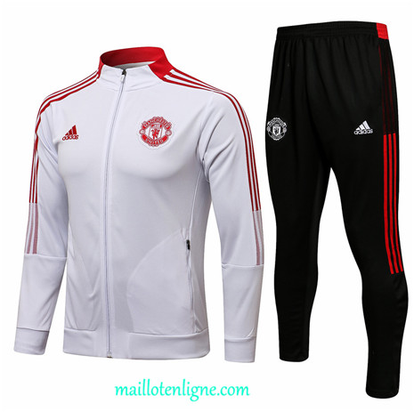 Thai Ensemble foot Manchester United Veste Survetement Blanc Col Haut 2021 2022