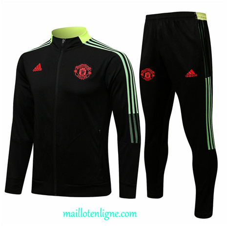 Thai Ensemble foot Manchester United Veste Survetement Noir/Jaune Col Haut 2021 2022