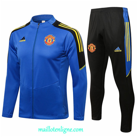 Thai Ensemble foot Manchester United Veste Survetement Bleu 2021 2022