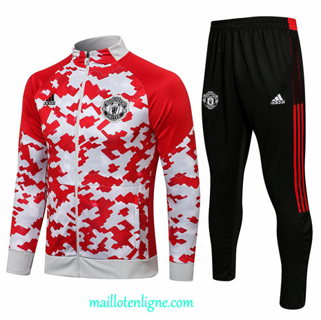 Thai Ensemble foot Manchester United Veste Survetement Rouge/Blanc Col Haut 2021 2022