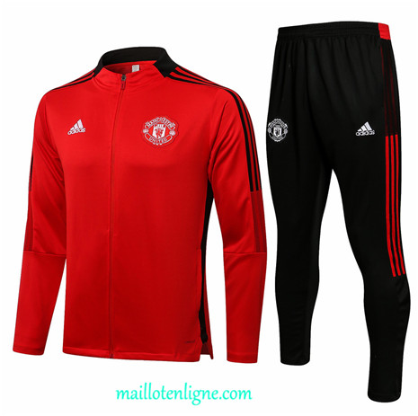 Thai Ensemble foot Manchester United Veste Survetement Rouge/Noir Col Haut 2021 2022