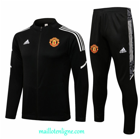 Thai Ensemble foot Manchester United Veste Survetement Noir/Blanc Col bas 2021 2022