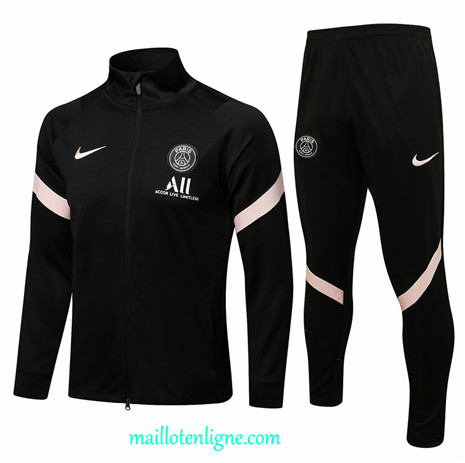 Thai Ensemble foot PSG Veste Survetement Noir 2021 2022 Col Haut