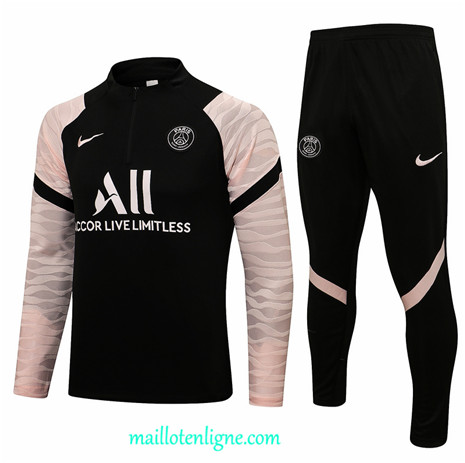 Thai Ensemble foot PSG Survetement Noir/Rose 2021 2022