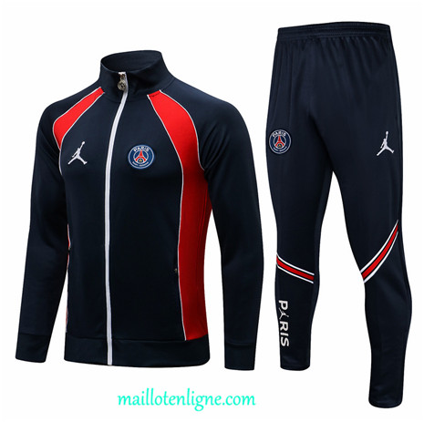 Thai Ensemble foot PSG Jordan Veste Survetement Bleu Marine/Blanc 2021 2022