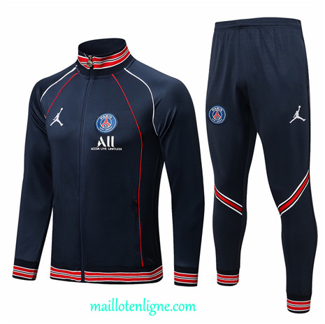 Thai Ensemble foot PSG Jordan Veste Survetement Bleu Marine /Rouge 2021 2022