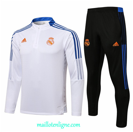 Thai Ensemble foot Real Madrid Survetement Blanc/Bleu 2021 2022