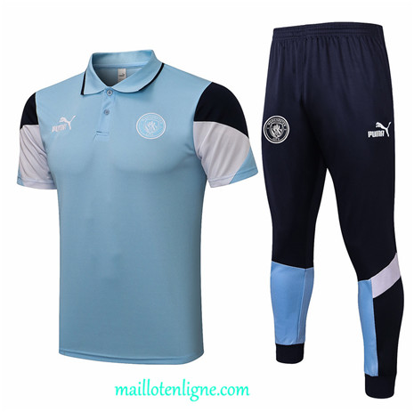 Thai Maillot Ensemble Polo Manchester City Training Bleu Clair 2021 2022