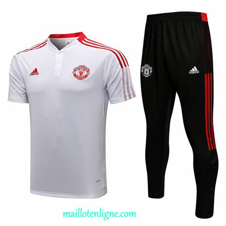 Thai Maillot Ensemble Polo Manchester United Training Blanc 2021 2022