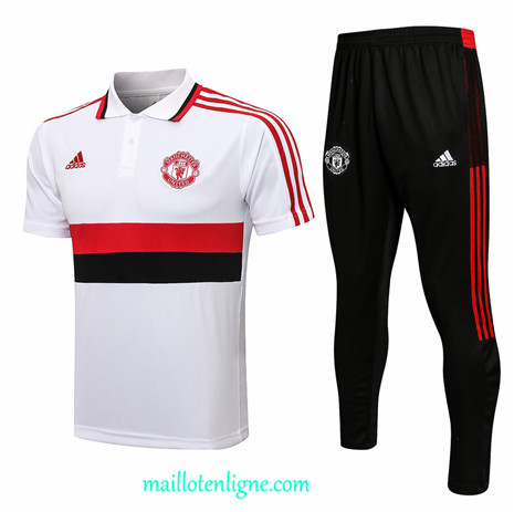 Thai Maillot Ensemble Polo Manchester United Training Blanc/Noir/Rouge 2021 2022