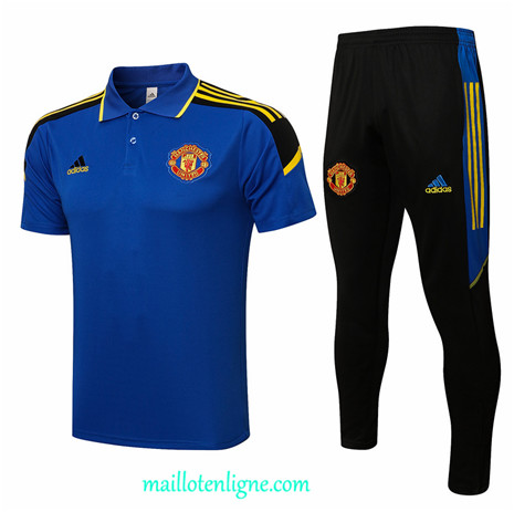 Thai Maillot Ensemble POLO Manchester United Training champions league Bleu/Jaune 2021 2022