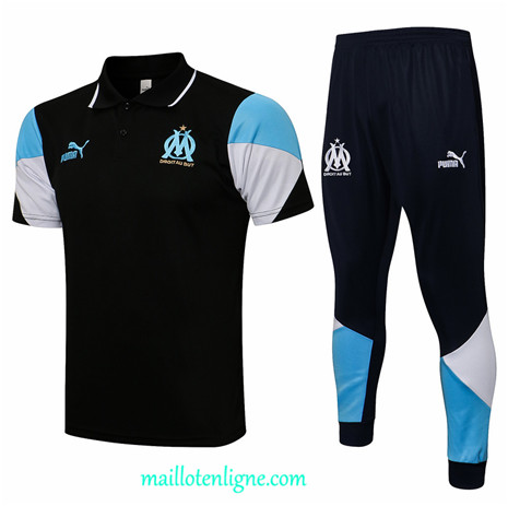 Thai Maillot Ensemble Polo Marseille Training Noir 2021 2022