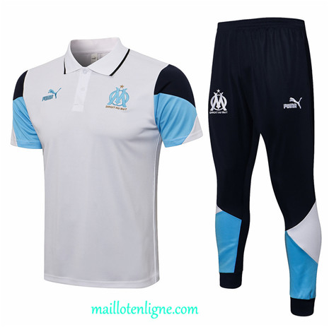 Thai Maillot Ensemble Polo Marseille Training Blanc 2021 2022