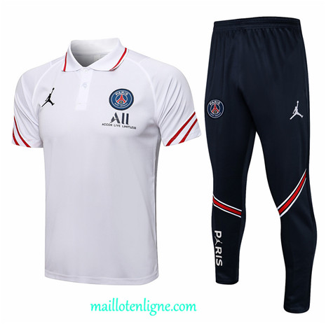 Thai Maillot Ensemble Polo PSG Jordan Training Blanc 2021 2022