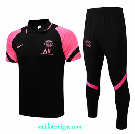 Thai Maillot Ensemble PSG Training Polo Noir/Rose 2021 2022