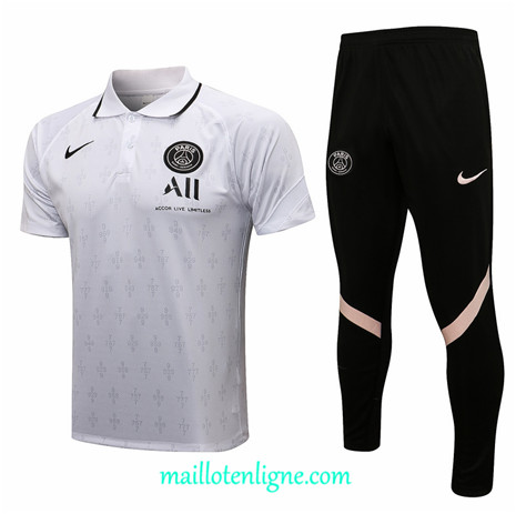 Thai Maillot Ensemble Polo PSG Training Blanc/Noir 2021 2022