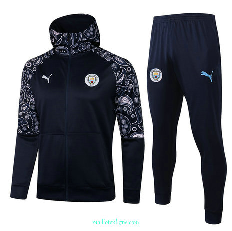 Thai Ensemble foot Manchester City Veste Survetement 2021 2022 a Capuche Bleu Marine