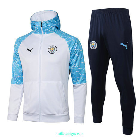 Thai Ensemble foot Manchester City Veste Survetement 2021 2022 a Capuche Blanc