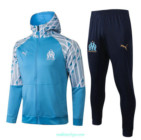 Thai Ensemble foot Marseille Veste Survetement 2021 2022 a Capuche Bleu Clair