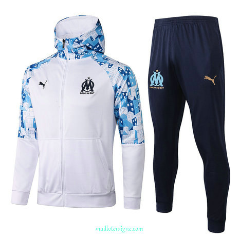 Thai Ensemble foot Marseille Veste Survetement 2021 2022 a Capuche Blanc