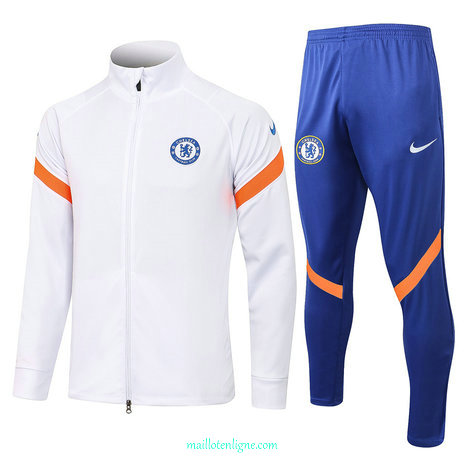 Thai Ensemble foot Chelsea Veste Survetement Blanc Col Haut 2021 2022