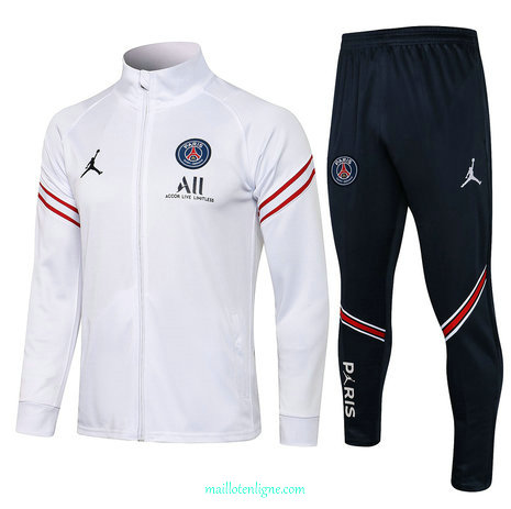 Thai Ensemble foot PSG Jordan Veste Survetement Blanc Col Haut 2021 2022