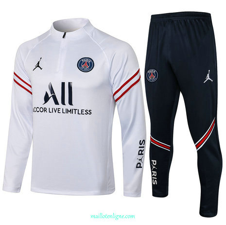 Thai Ensemble foot PSG Jordan Survetement Blanc 2021 2022