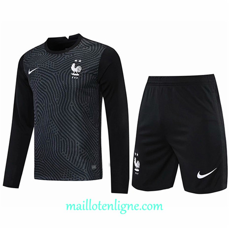 Thai Maillot du France Short + Gardien de but Noir Manche Longue 2021/2022