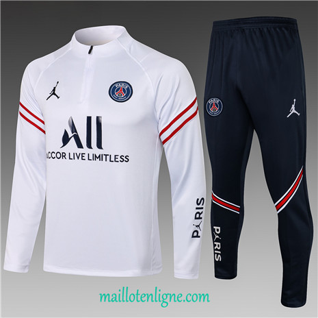 Thai Ensemble foot Jordan PSG Enfant Survetement Blanc 2021 2022