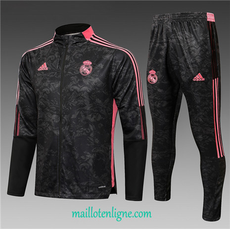 Thai Ensemble foot Real Madrid Veste Enfant Survetement Noir/Rouge 2021 2022